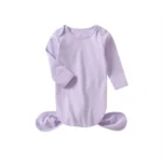 Custom lavender purple baby knotted sleep gown, featuring a flexible tie-bottom design, long sleeves, and premium soft stretch fabric. High-quality infant sleepwear from a professional OEM/ODM clothing manufacturer.