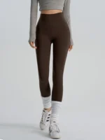 Custom Leggings manufacturer sample of deep brown high-waisted yoga leggings.