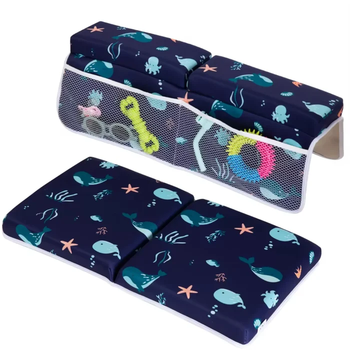Wholesale ocean animal print baby bath kneeling pad set, custom waterproof infant bath kneeler and elbow rest manufacturer, luxury printed bath pad factory China