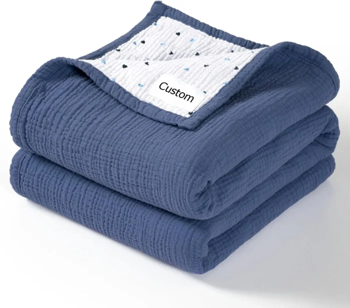 Navy blue muslin cotton baby blanket from an expert baby blankets manufacturer.