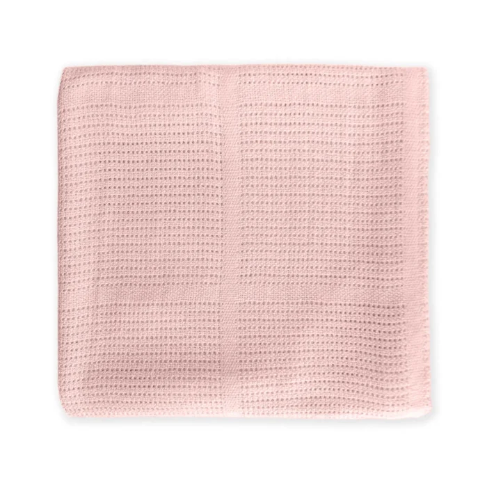 Pink waffle weave baby blanket from a custom baby blankets manufacturer.