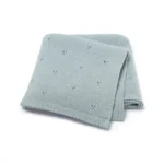 Light blue knitted baby blanket provided by professional baby blankets factory in China.