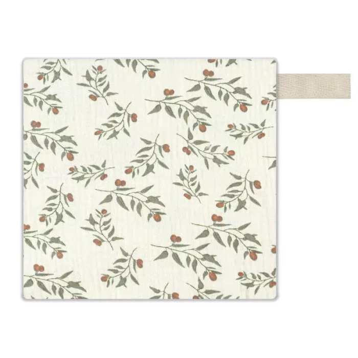Botanical leaf print baby washcloth with a hanging loop, manufactured by a China baby washcloths factory.