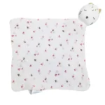 Floral print baby washcloth with a cute 3D animal plush head, from a China baby washcloths manufacturer.