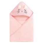 Wholesale pink cat animal baby hooded towel, custom embroidered infant bath towel factory, premium soft coral fleece baby towel manufacturer China