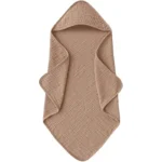 Wholesale earth tone waffle weave baby hooded towel, custom organic cotton infant bath towel factory, breathable waffle textured baby hooded wrap manufacturer