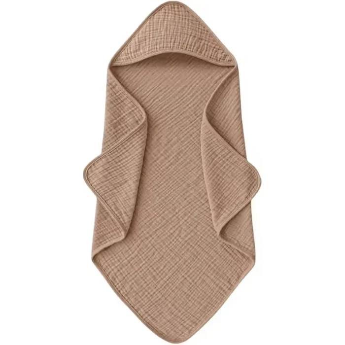 Wholesale earth tone waffle weave baby hooded towel, custom organic cotton infant bath towel factory, breathable waffle textured baby hooded wrap manufacturer