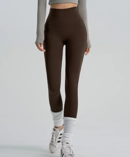 Custom Leggings manufacturer sample of deep brown high-waisted yoga leggings.